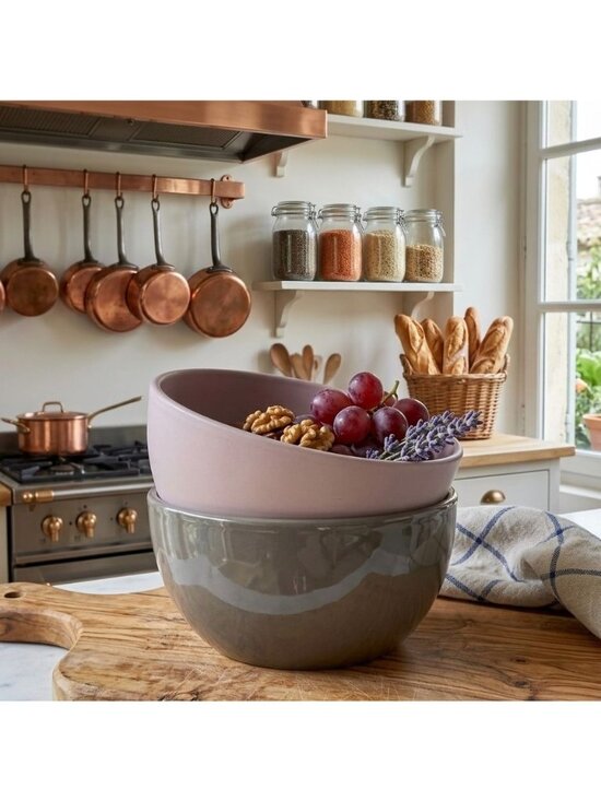 Unknown Other - Vintage Pink And Gray Stoneware Ceramic 7” Serving Bowl Fruit Bowl/ Made In Germ